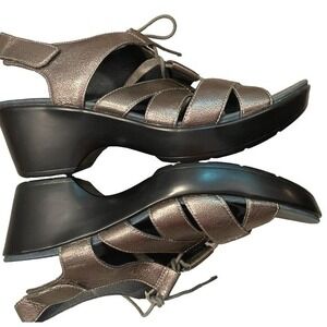Dansko Womens Leather Sandals Size 11/42  Wedge Bronze Metallic Lace-Up Shoes